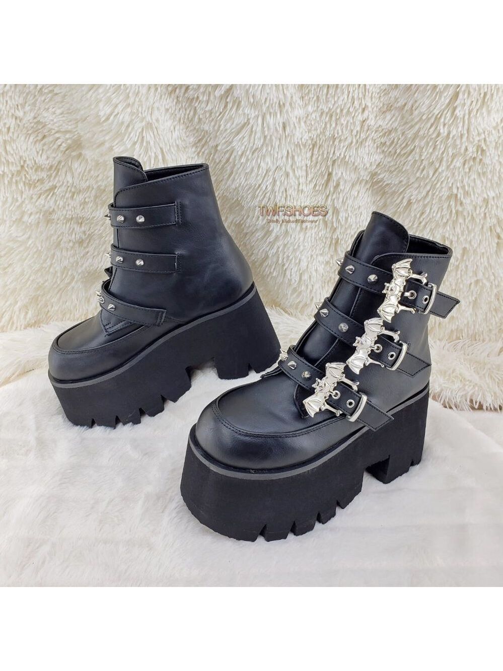 Ashes Bat Buckle 3.5" Platform Goth Punk Boots Restocked - Picture 7 of 12